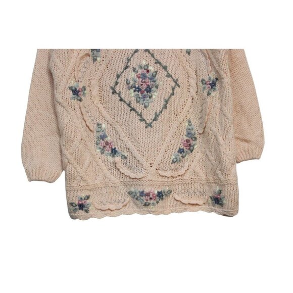 NWT Vintage 90s Chunky Knit Sweater Large Floral Embroidered Grandma Cottagecore - Picture 4 of 11